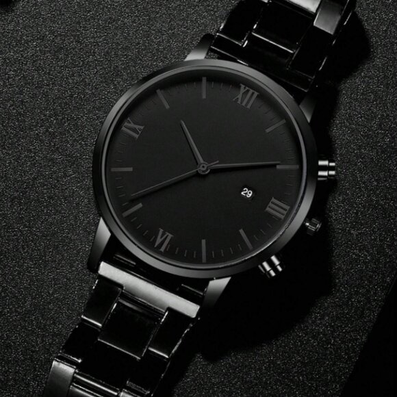 2pcs/set Fashionable Business Style Stainless Steel Quartz Watch With Bracelet - Picture 5 of 5